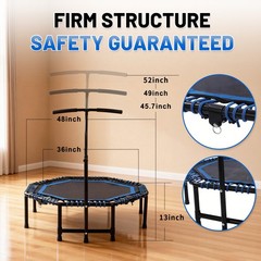 48in Adult Trampoline w/Adjustable Handle – Foldable Cardio Rebounder Gym