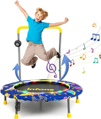 36″ Mini Trampoline with Bluetooth, LED Lights & Detachable Handrail for Kids