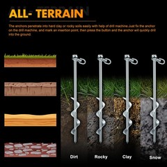 8 Pcs Ground Anchors Screw in, 12 Inch Heavy Duty Tent Stakes with Trampoline An