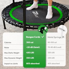 Rebounder Trampoline for Adults with Bar and Elastic Bands, 450/550 40″ Green