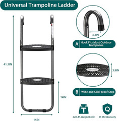 Trampoline Ladder with Horizontal and Wide Steps, Universal Hook, UV Treated Ste