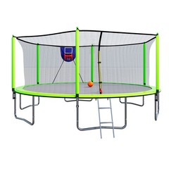 15FT Trampoline w/ Basketball Hoop, Safety Net & Ladder, ASTM Certified