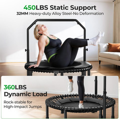 BT2 450/550LBS Mini Rebounder Trampoline for Adults with Bar, Fitness Trampoline