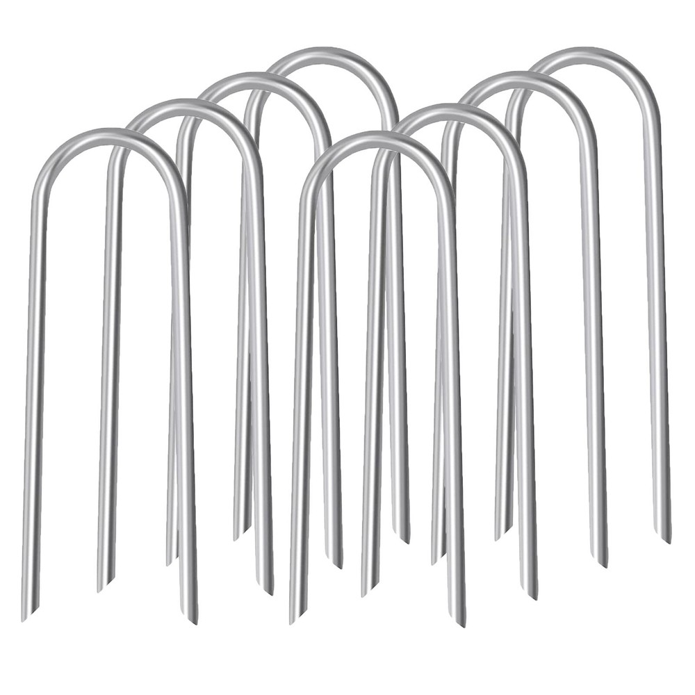 8 PCS Silver 10 Inch Trampoline Stakes Heavy Duty U Type Ground Anchors