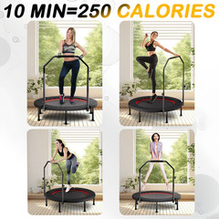 40″ Foldable Fitness Trampoline with Adjustable Handle, 6 Legs, Black