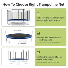 Trampoline Net Replacement Safety Enclosure Nets Protective 8FT 6Poles Black