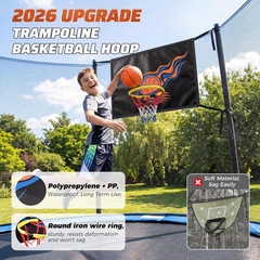 Trampoline Basketball Hoop Attachment, with 3 Basketballs and Pump & Hooks, Easy