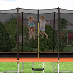8x14FT Recreational Rectangular Trampoline w/ Safety Enclosure Net Ladder Orange