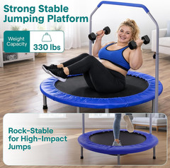 40″ Foldable Mini Trampoline for Adults – Compact Fitness Rebounder with Adjusta