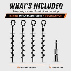 Ground Anchors Screw in Heavy Duty – 4 Pack with Power Nut Driver Drill Bit, …