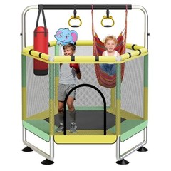Yozoia 60″ Toddler Trampoline, Indoor Trampoline for Kids Hexagon green-yellow