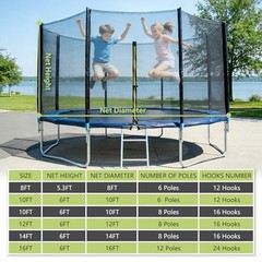 Trampoline Net Replacement Safety Enclosure Nets Protective 8FT 6Poles Black