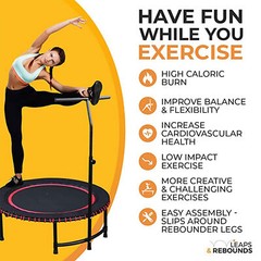 LEAPS & REBOUNDS 48″ Adjustable Stability Bar w/ 48″ Fitness Trampoline, Orange