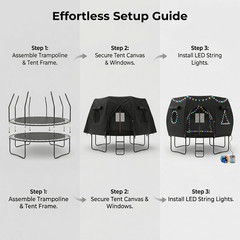 12FT Trampoline round Tent(Tent ONLY) Fits 12FT Frame 8 Curved Poles with LED Li