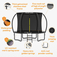 JUMPZYLLA Trampoline Outdoor 8FT 10FT 12FT 14FT 15FT 16FT with Enclosure, Non-Sl