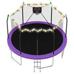 14ft Outdoor Trampoline with LED Lights and Basketball Hoop for Kids & Adults