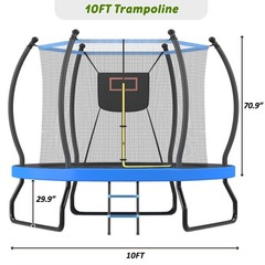 8ft 10ft Trampoline with Basketball Hoop & Ladder Outdoor Backyard Trampolines