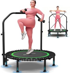 450lbs Folding Mini Exercise Trampoline with Adjustable Handle Round Jumping🧸🧸