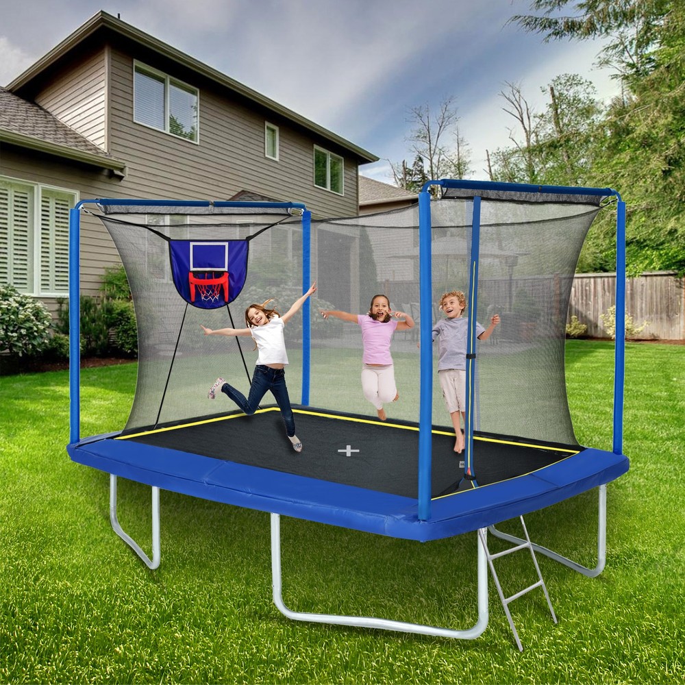 YC 8ft by 12ft Rectangular Trampoline w/ Basketball Board Ladder for Kid & Adult
