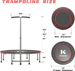 40/48″ Low-Impact Rebounder Trampoline for Adults with Bungee, 450/550LBS Quiet
