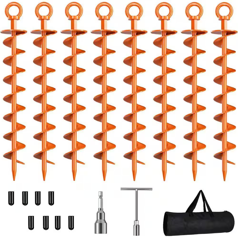 8 Pack Spiral Trampoline Anchors with Nut and Tool Swing Set Anchors Tent Stakes