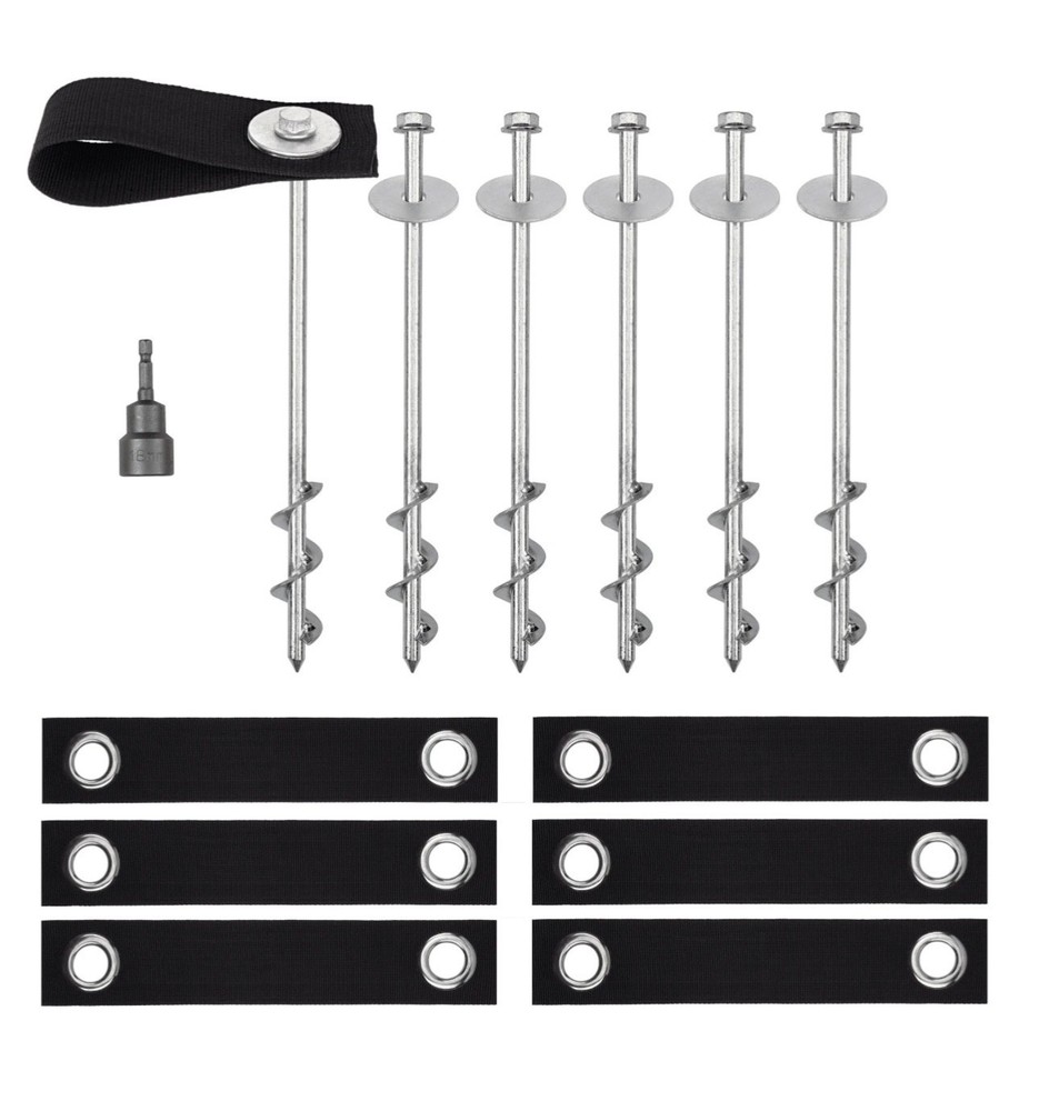 6 Trampoline 12” Anchors/Screws/Stakes Heavy Duty W/ 6 Straps & Bag