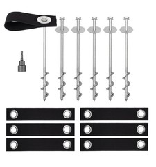 6 Trampoline 12” Anchors/Screws/Stakes Heavy Duty W/ 6 Straps & Bag