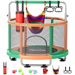 55″ Toddler Mini Trampoline for Kids, Indoor Outdoor Toys with Green-Orange