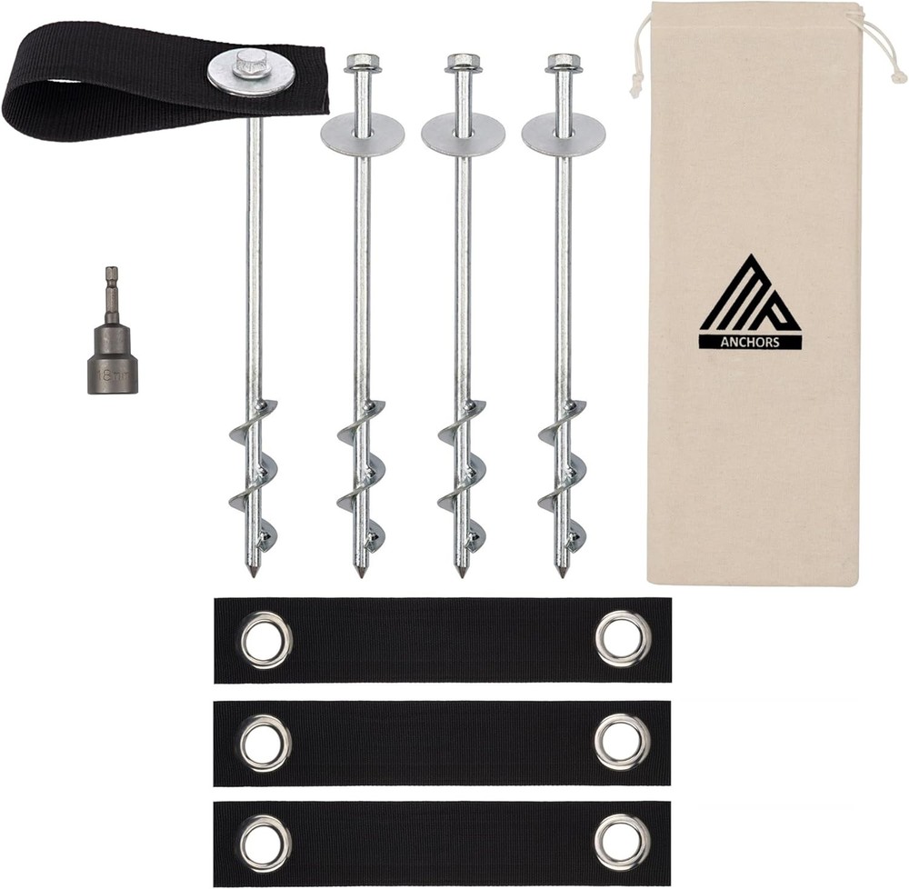 Trampoline Stakes 12in Heavy Duty 4 Pack with Straps
