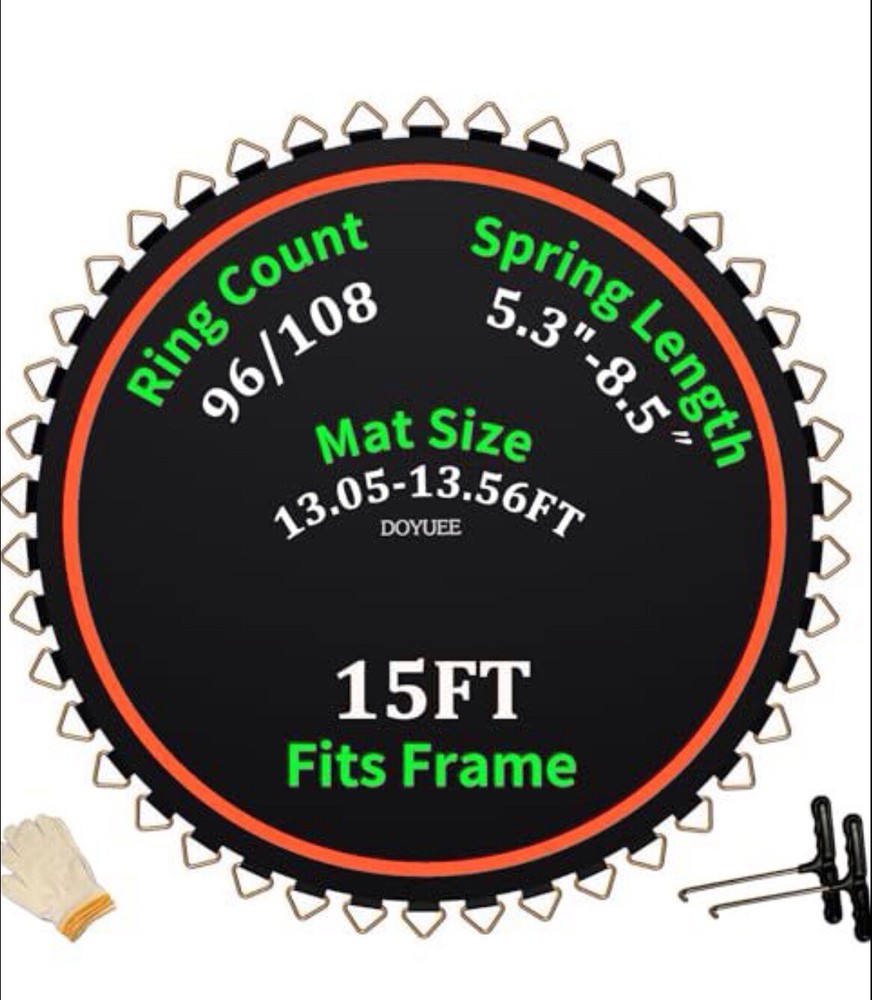 DOYUEE 15FT Trampoline Mat Replacement, 13.26ft Diameter, Fits 96 Springs