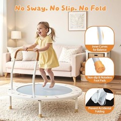 36-Inch Toddler Trampoline with Foam Handle, Foldable Indoor Outdoor White