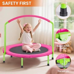 36inch Elastic Band Big Handle Toddler Trampoline for Kids Ages Pink and Green