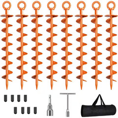 8 Pack Spiral Trampoline Anchors with Nut and Tool Swing Set Anchors Tent Stakes