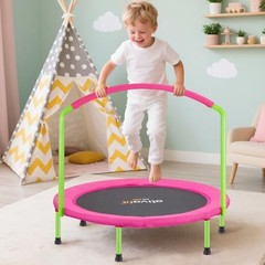36inch Elastic Band Big Handle Toddler Trampoline for Kids Ages Pink and Green