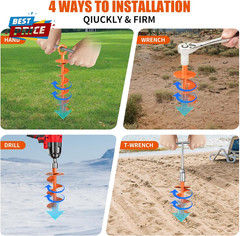 Ground Anchor Screw In, 4 Pack Spiral Trampoline Anchors with Nut and Tool Swing
