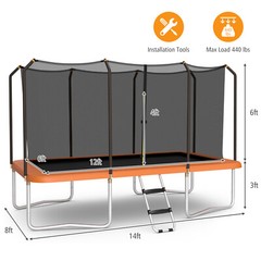 8x14FT Recreational Rectangular Trampoline w/Safety Enclosure Net Ladder Outdoor