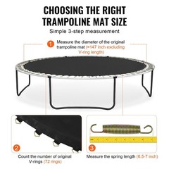 14ft trampoline replacement mat 72 V-rings 6.5-7in springs durable weave