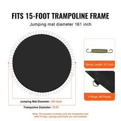Uimoso Replacement Trampoline Mat Fits 15ft Frame 96 V-Rings 6.5″ Spring Length
