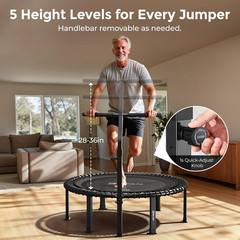 BCAN 40″ Soft Land Pro Fitness Rebounder Trampoline, 500 Lb Capacity, Adjustable