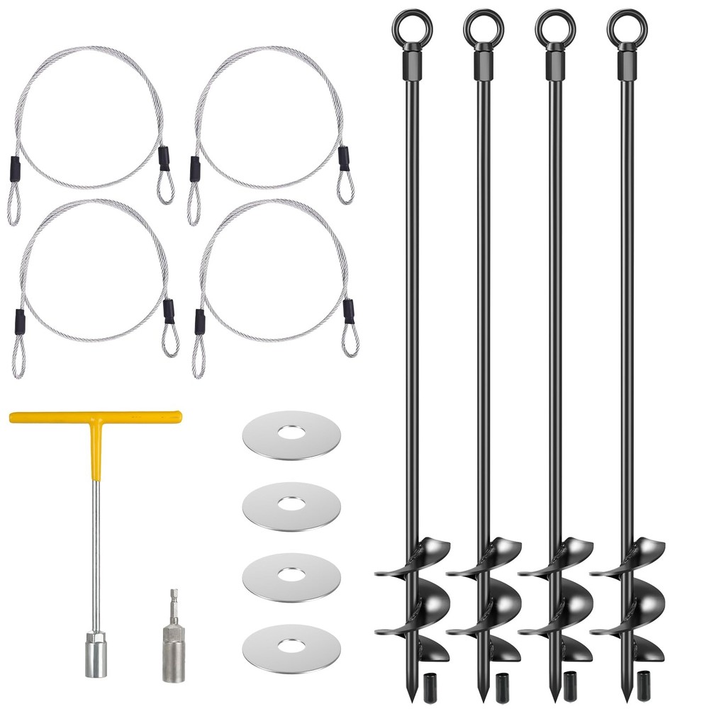 4 Pcs 30″ Ground Anchors Shed Anchors Kit Heavy Duty 12mm Solid Steel, Triple…