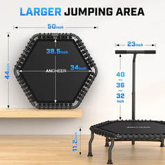 ANCHEER Trampoline, 50” Rebounder Trampoline for Adult with Bar, Indoor Mini Tr