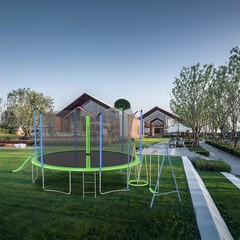 12FT Trampoline w/Slide and Swings, ASTM Approved Large Recreational Trampoline