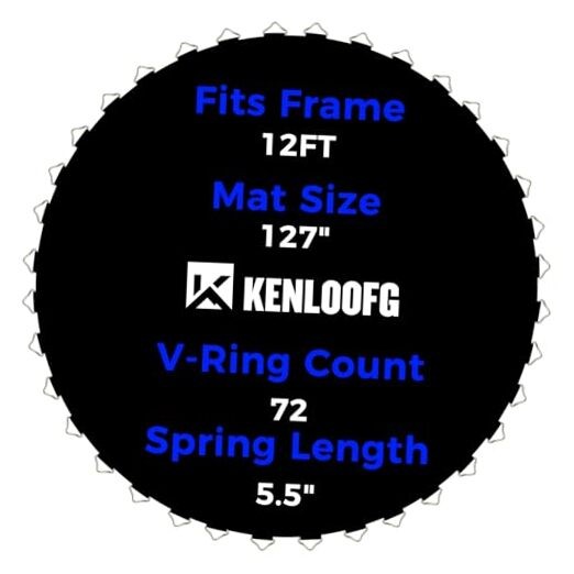 Trampoline Replacement 12FT|127″Dia|72 V-Rings|Fits 5.5″ Springs Length Black