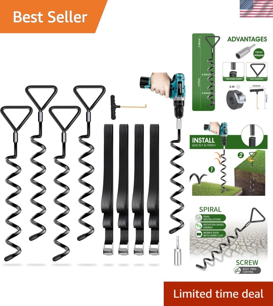Trampoline Stakes 4 Pack – Heavy Duty Trampoline Anchors Kit – Screw In Groun…