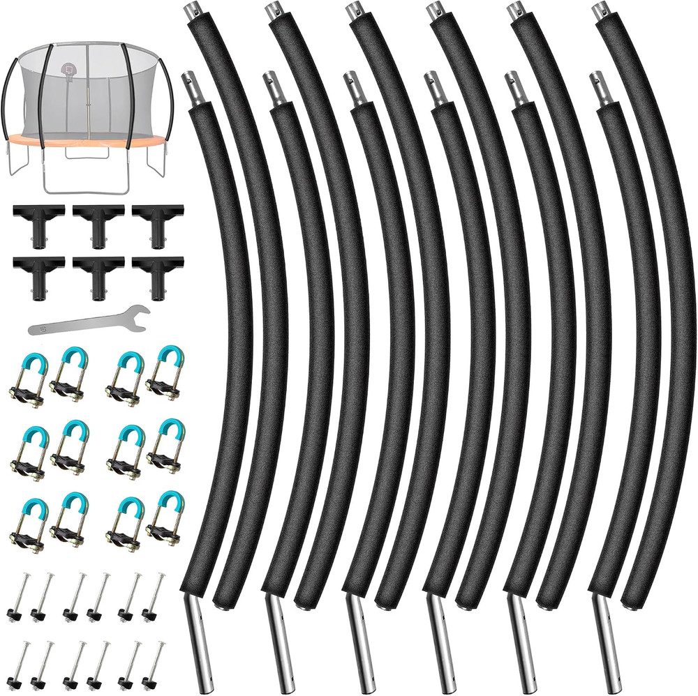 6PCS Trampoline Replacement Curved Poles for 8-16FT Enclosure Frame, Galvanized