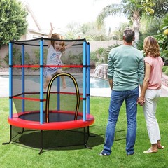 55″ Trampoline Kids Toddler Trampoline w/ All-round Safety Enclosure Net Blue