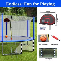 16FT Trampoline with Enclosure Net Outdoor Trampoline with Soccer Goal Ladder
