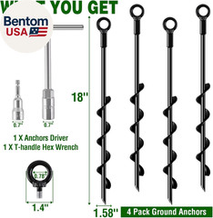 Ground Anchors Screw In, 18 Inch 4 Pack Spiral Swing Set Trampoline Earth Anchor