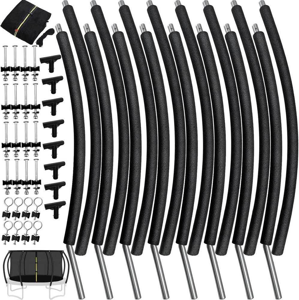 12Ft 8 Pcs Trampoline Curved Poles Replacement with Enclosure Net, Trampoline Cu