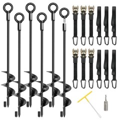 Heavy Duty Trampoline Anchors 6 Pack – 18″ Tie Down Kit with Ratchet Straps & St